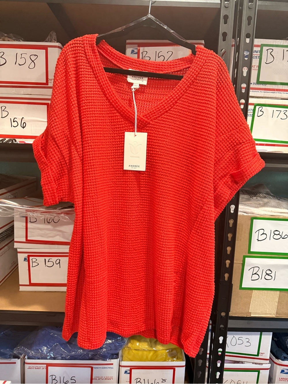 B193 - Andrée by Unit Coral Waffle Knit Oversized V Neck Top